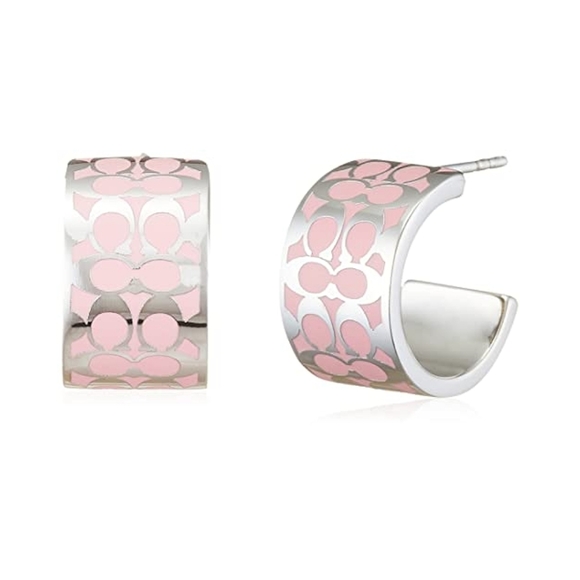 Coach Jewelry - Coach Pink and Silver Hoop Earrings